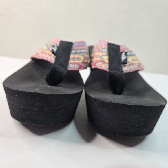 Platform Thong Sandals Sz 9 Boho Southwestern Open Toe Y2K High Wedge Flip Flops - Picture 4 of 10